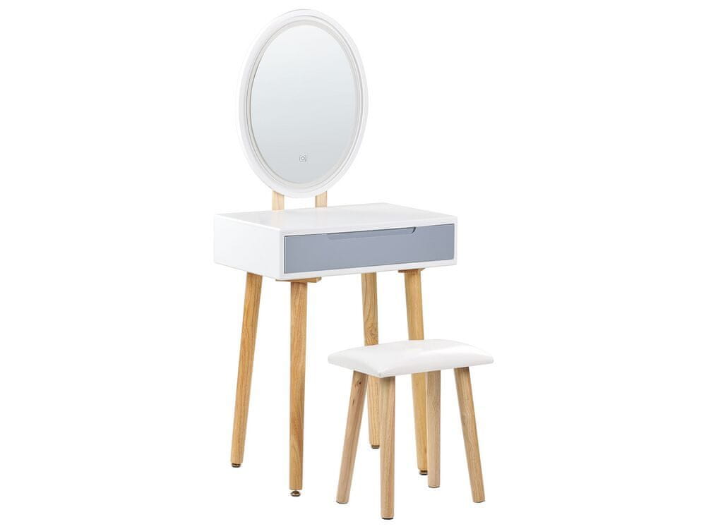 Beliani Toaletný stolík so zásuvkou a LED zrkadlom biela/sivá VESOUL